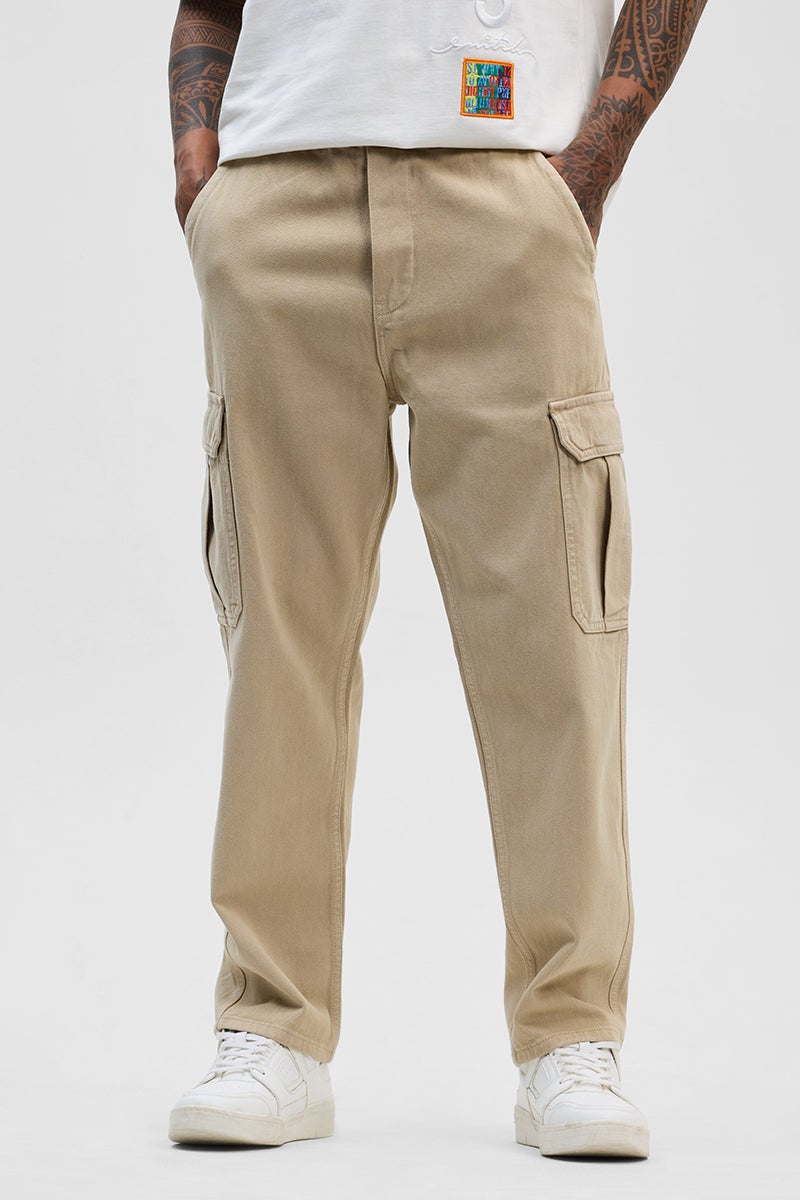 SNITCH Beige Comfort Fit Pull On Cargo Jeans - Image 4